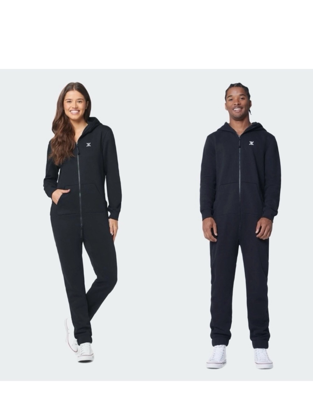 One piece original onesie 2.0 Black Zip-Up Hooded Onesie with White Logo UNISEX